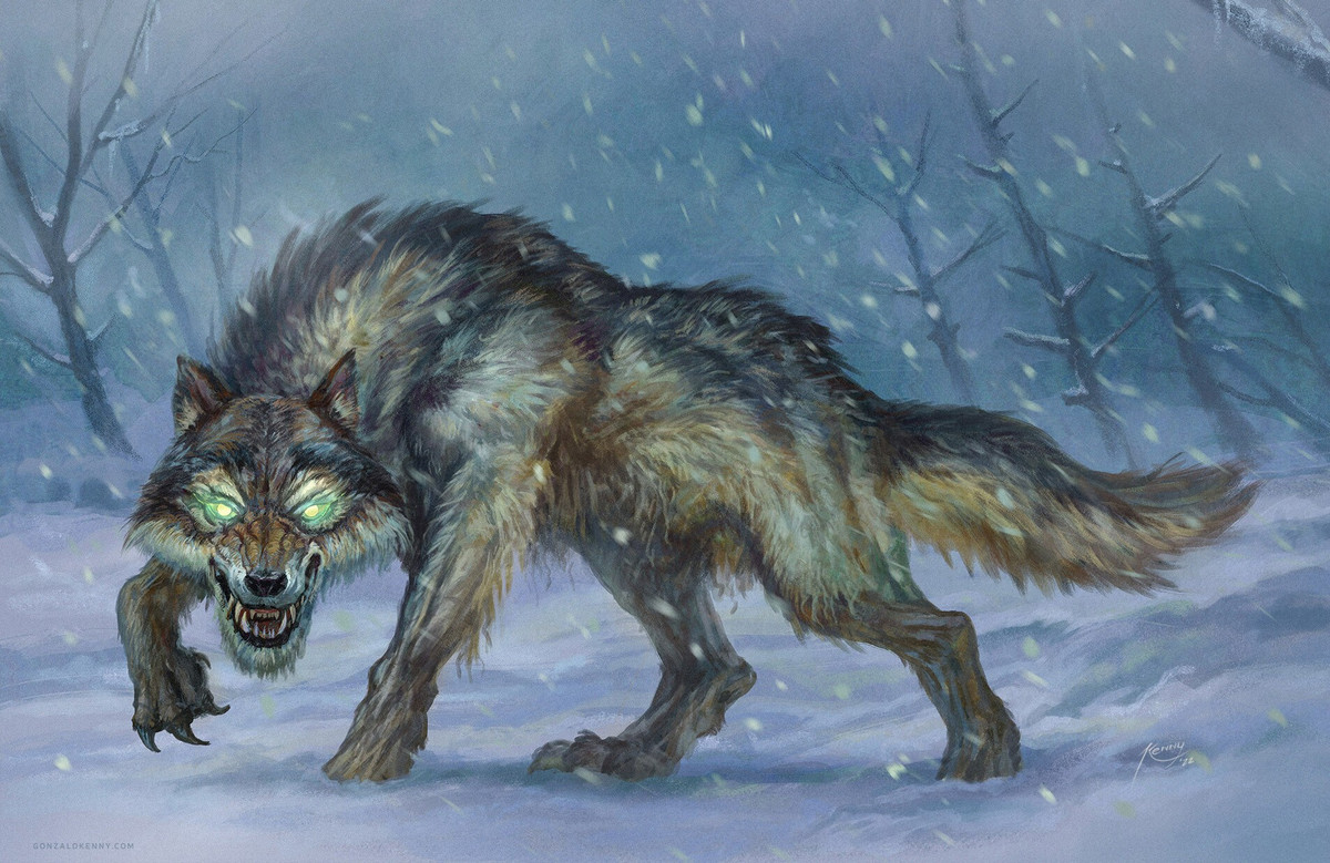  Tên “Amarok” có nghĩa là “sói”. Trong tiếng Inuit, từ “amarok” hoặc “amaroq” đơn giản nghĩa là “sói”, nhưng thường được dùng riêng để chỉ sinh vật huyền thoại này. Ảnh: artstation.com.