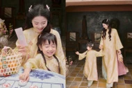 Hot mom Nam Thương cùng con gái diện áo dài đôi, nhẹ nhàng đón chờ Xuân 2026