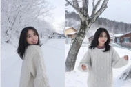 Hot girl Diệu Anh khoe nhan sắc 'phát sáng' giữa trời tuyết trắng xóa
