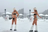 Cô nàng reviewer vướng tranh cãi khi diện bikini thả dáng giữa trời tuyết