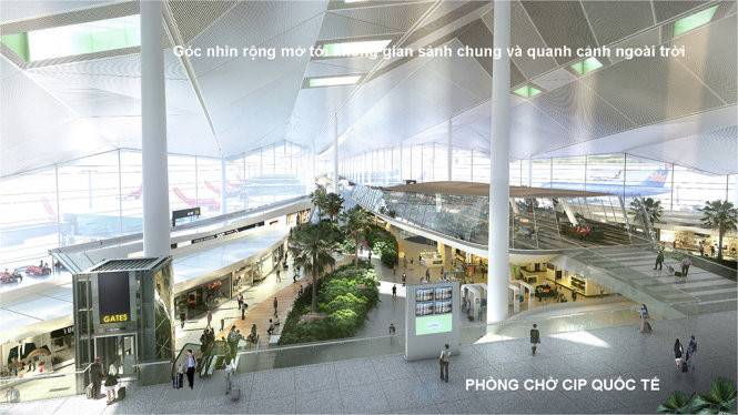 Hình thức kiến trúc nhà ga hiện đại, kết hợp việc sử dụng các mảng xanh, cảnh quan nội thất trong công trình và sử dụng vật liệu hài hòa, cố gắng tạo các điểm nhấn (là các khu kinh doanh dịch vụ, khu phòng chờ khách VIP tại sảnh ga đi) để thể hiện một hình ảnh nhà ga hàng không năng động và hiện đại. Ảnh: Tuổi trẻ.