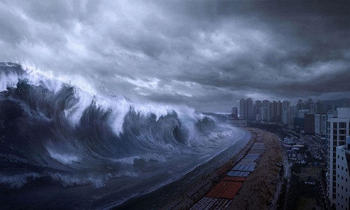 Để tạo ra những con sóng khổng lồ, các nhà làm phim Hàn Quốc "Sóng thần ở Haeundae" đã phải đầu tư hơn 5 triệu USD trong việc sử dụng kỹ xảo vi tính. Ảnh: HanCinema.