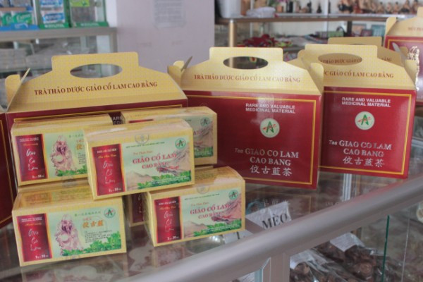 Trà Giảo cổ lam: Cây Giảo cổ lam là một trong những nguồn dược liệu quý của Cao Bằng. Giảo cổ lam được cho là có công dụng: giảm mỡ máu, ổn định huyết áp, phòng ngừa một số biến chứng bệnh tim mạch, tiểu đường.... Trà Giảo cổ lam Cao Bằng sản xuất dưới dạng trà túi lọc, nguyên liệu chính từ cây giảo cổ lam mọc tự nhiên trên vùng núi đá cao. Ảnh: Baocaobang.