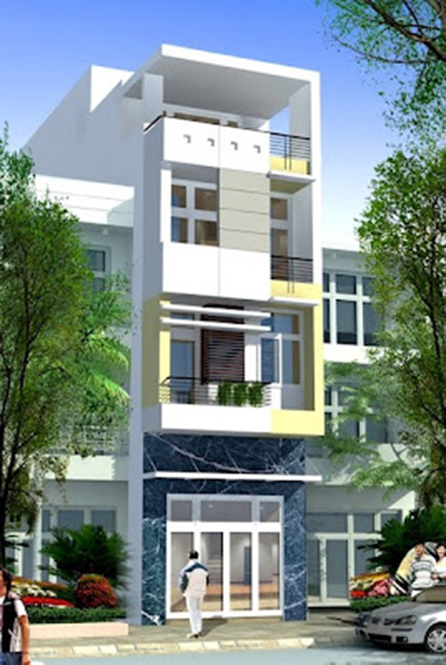 Đá ốp tầng 1 cho ngôi nhà thêm sang trọng. Ảnh: Datbinhduong.