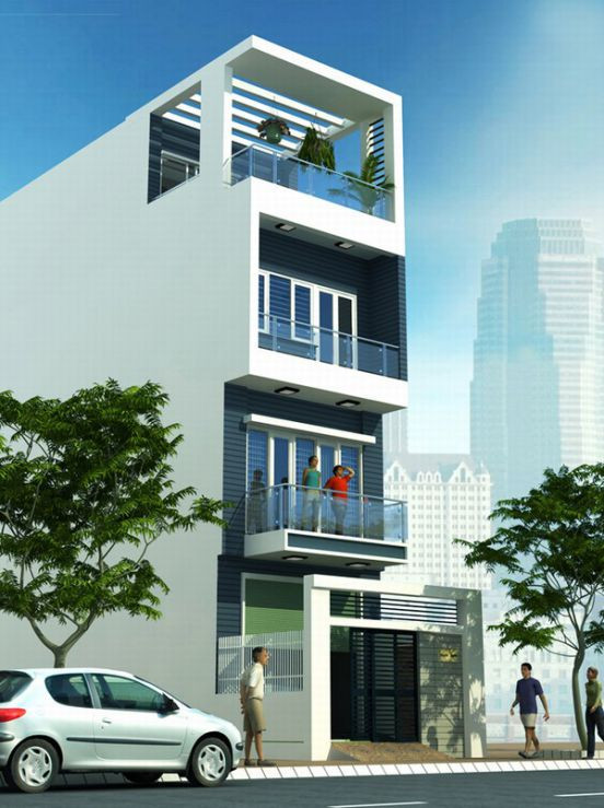 Tường sọc ngang ngoài mặt tiền cho ngôi nhà bắt kịp xu hướng trang trí hiện đại. Ảnh: Thietkenha6789.