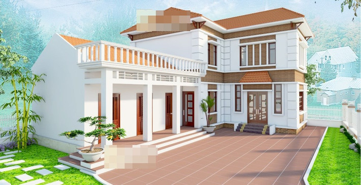 Mẫu nhà 2 tầng chữ L đẹp, sang trọng. Ảnh: Xaydungnhaphotrongoi.