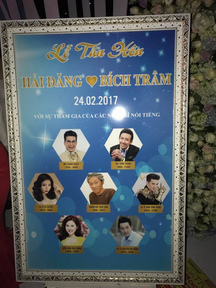 Đám cưới còn có sự xuất hiện của nhiều ngôi sao hạng A trong showbiz Việt như Hoài Linh, Trấn Thành, Đàm Vĩnh Hưng, Lệ Quyên. Ảnh: Một thế giới.
