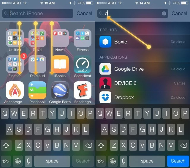 Spotlight là tính năng tìm kiếm tiện lợi trong hệ điều hành iOS. Tuy nhiên, để quá nhiều lĩnh vực tìm kiếm không cần thiết bên trong lại trở thành nguyên nhân gây hại cho pin iPhone. Ảnh: Cult of Mac.