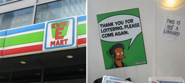Năm 2007, để quảng bá cho phim "The Simpson Movie", 12 cửa hàng 7-Eleven tại Bắc Mỹ được đổi thành Kwik-E-Mart. Chi phí cho chiến dịch này vào khoảng 10 triệu USD. Ảnh: Mentalfloss.