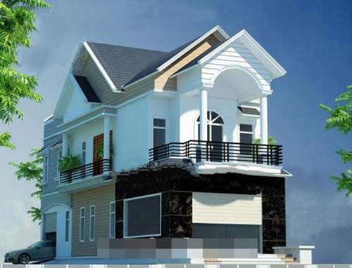 Nhà mái thái giật cấp, có gara để xe hơi phía sau tạo sự sang trọng, hoành tráng. Ảnh: 10nhadep.