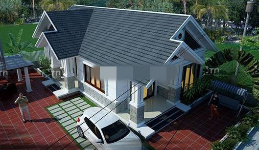 Mẫu nhà cấp 4 mang kiểu dáng mới gồm 3 phòng ngủ, phù hợp cả thành thị và nông thôn. Ảnh: Architure.