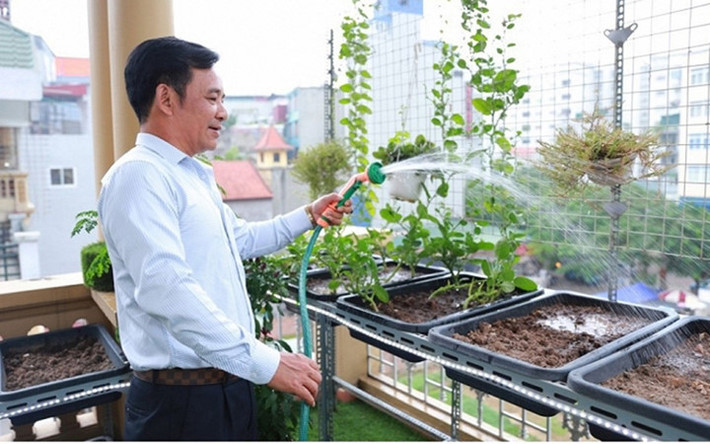 Nam diễn viên và vợ còn trồng rau trên sân thượng.
