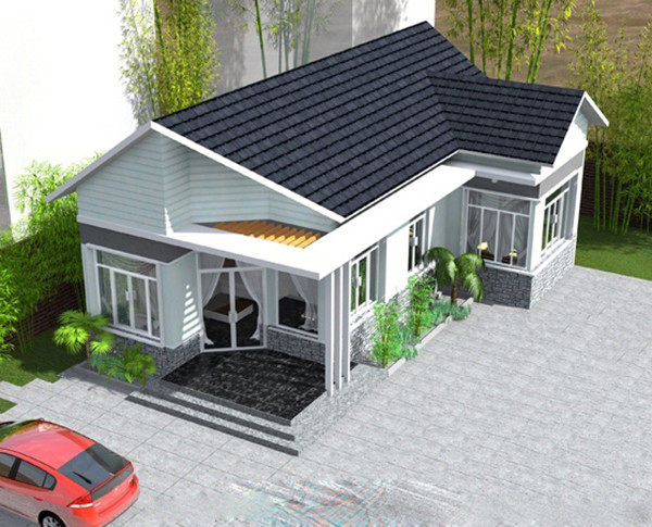Thiết kế ngôi nhà với kiểu dáng chữ L kết hợp với mái đổ vừa giúp ngôi nhà trở nên rộng rãi lại vừa bảo đảm yếu tố thẩm mỹ. Ảnh: Datbinhduong.