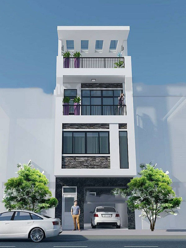 Cửa ra của tầng hầm tách biệt với lối ra cửa chính. Vật liệu kính như nới rộng không gian. Ảnh: Arcviet.