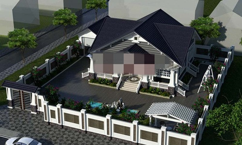 Kiến trúc mái nhà được thiết kế 4 mái cân đối, tạo vẻ đẹp hoàn thiện. Ảnh: Angcovat.