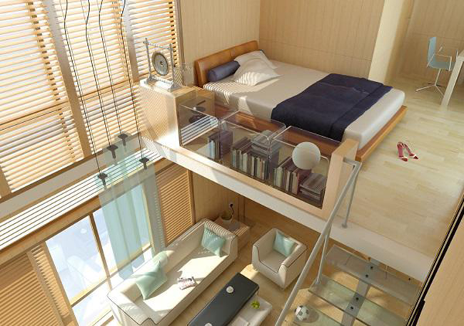 Khoảng trống cao sát trần nhà để tạo gác lửng. Ảnh: Homedit.