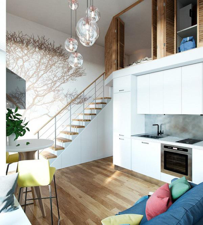 Gác lửng được giấu sau cánh cửa tủ gỗ, mang đến thiết kế độc đáo. Ảnh: Dezeen.