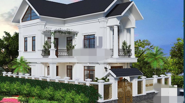Biệt thự 2 tầng tân cổ điển mặt tiền 9m là sự tổng hòa các chi tiết và màu sắc. Gam màu trắng chủ đạo cho ngôi nhà thật sự nổi bật. Ảnh: Arcviet.