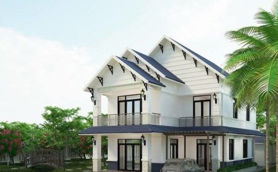 Mẫu nhà vườn 1 trệt 1 lầu đơn giản phù hợp với gia chủ có khu đất rộng. Ảnh: Thietkenhadepmoi.