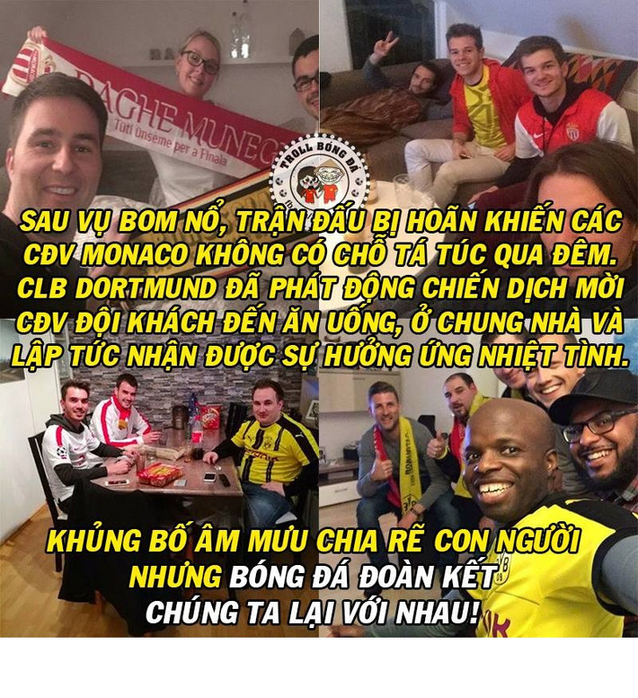 Sau sự cố vụ nổ tại thành phố Dortmund khiến trận đấu giữa CLB Borussia Dortmund và Monaco bị hoãn, BĐH CLB có biệt danh "vàng - đen" đã có nghĩa cử hết sức cao đẹp với những vị khách đến từ Pháp.