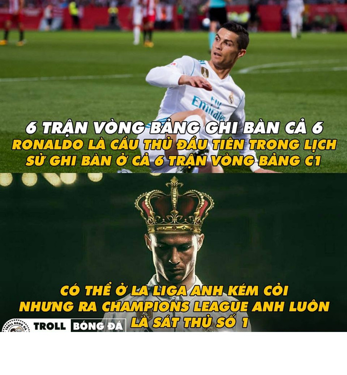 6 trận ở vòng bảng cúp C1 châu Âu, Cristiano Ronaldo đều nổ sung nhưng anh vẫn bị coi là kém cỏi bởi ở La Liga, cầu thủ người Bồ Đào Nha này vẫn im bặt.