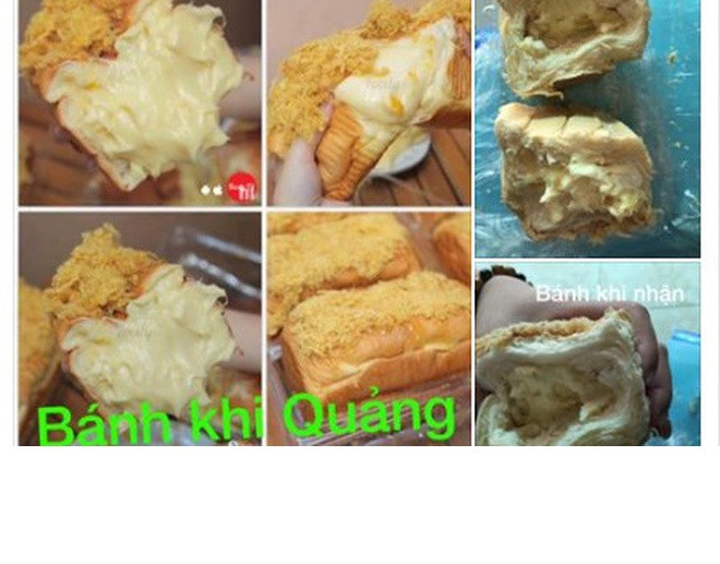 Bánh mì pho mai đang là món ăn gây sốt trong cộng đồng giới trẻ nhờ mùi vị thơm ngon, vẻ ngoài riêng, đặc trưng của nó. Vị mặn mặn của ruốc quyện với vị thơm ngậy của phô mai chảy béo mịn, ẩn trong miếng bánh mì vừa nướng xong quả là không thể chối từ. Ảnh trong bài: Sưu tầm Facebook.