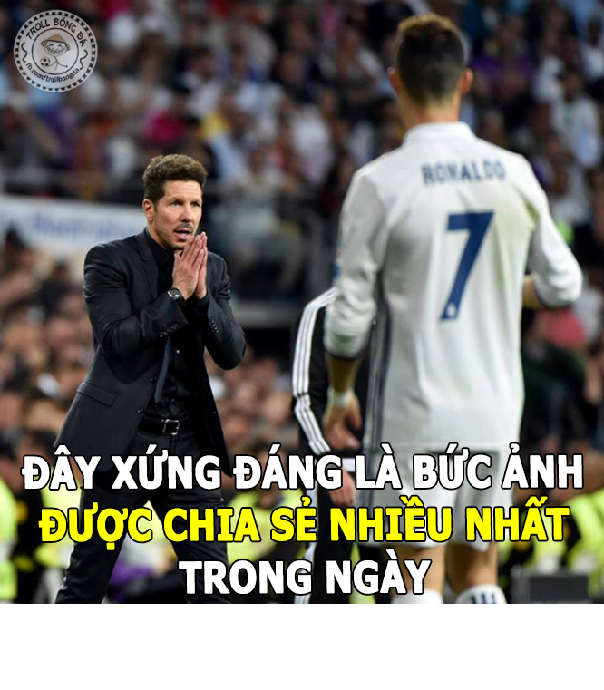 Bức ảnh chế bóng đá, HLV Simeone chấp tay, ái ngại phong độ của Cris Ronaldo được dân mạng liên tục chia sẻ. Ảnh: Troll bóng đá