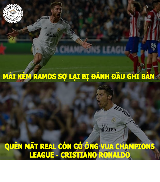 Bức ảnh chế hàng thủ Atletico Madrid mải kèm Ramos mà quên đi Ronaldo đã được các fan của Real Madrid treo khắp ngõ ngách trên mạng xã hội. Ảnh: Troll bóng đá