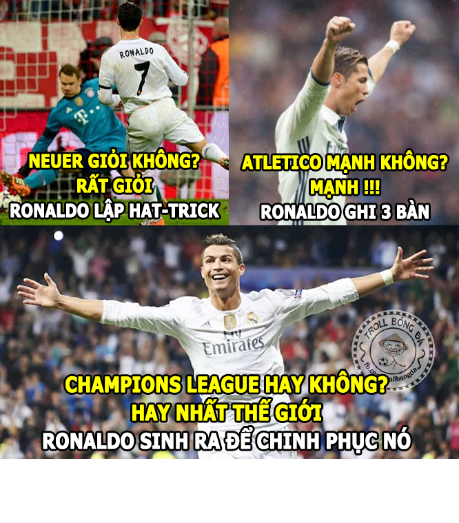 Mọi chướng ngại lớn nhất tại cúp C1 Cris Ronaldo đã vượt qua và chiếc cúp danh giá liệu một lần nữa có thuộc về cầu thủ người Bồ Đào Nha này? Ảnh: Troll bóng đá
