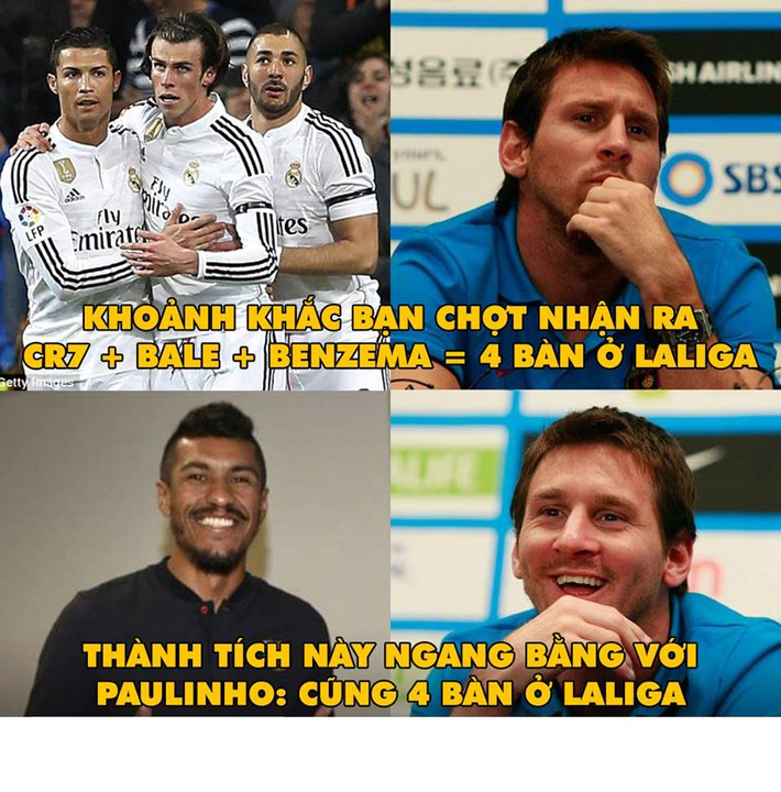 Bộ 3 nguyên tử BBC chỉ mới có 4 bàn thắng và tân binh hàng thải của Barca cũng có 4 bàn thắng.