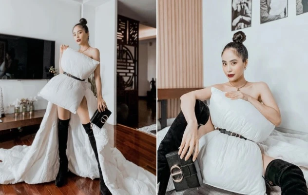 Ca nương Kiều Anh đẹp chất ngất khi “bắt trend” lấy gối làm váy