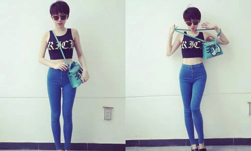 Tóc Tiên khoe vòng eo con kiến với thời trang crop-top