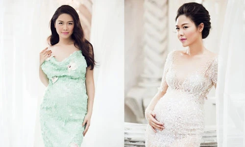 Vợ Đăng Khôi khoe bụng bầu với đầm dạ hội 