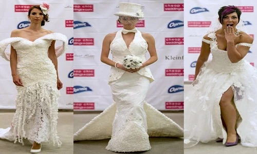 Váy cưới cầu kỳ làm từ giấy vệ sinh 