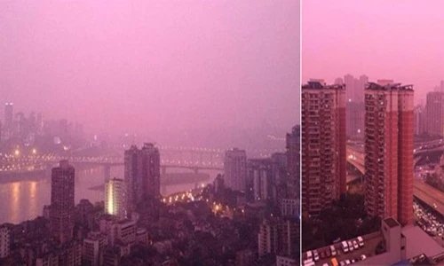 Kỳ quái hiện tượng bầu trời màu hồng ở Trung Quốc