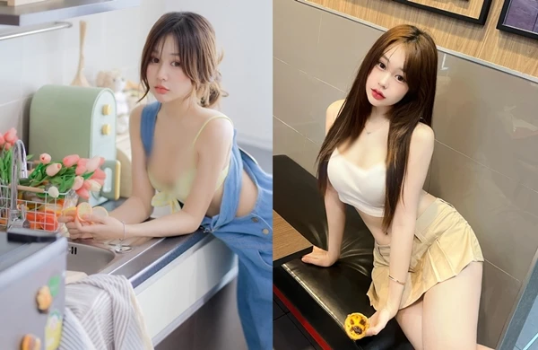 Đỏ mặt hot girl xinh đẹp mặc hở hang khoe dáng khi vào bếp