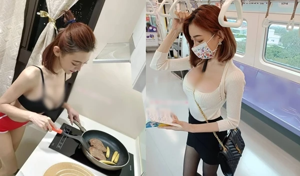 Nàng hot girl vô tư mặc hở trên tàu, diện nội y nấu ăn