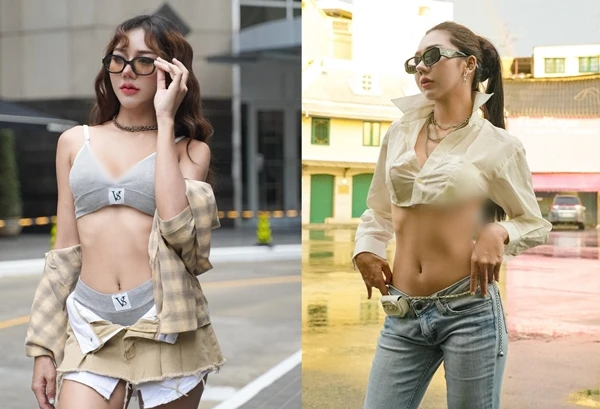 Đỏ mặt hot girl xinh đẹp cố tình mặc lộ nội y khoe dáng
