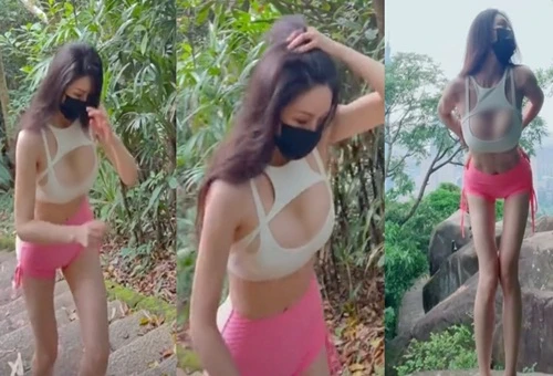 Hot girl mặc đồ tập phản cảm leo núi khiến người nhìn đỏ mặt 