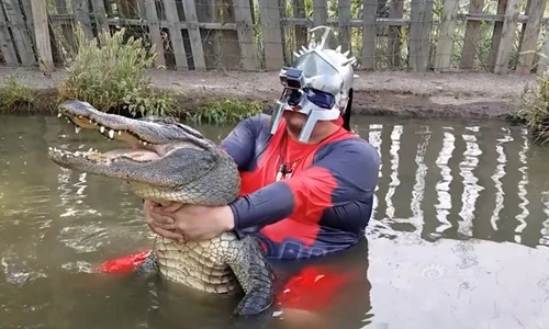 Sốc cảnh "quái nhân" tay không bắt cá sấu khổng lồ