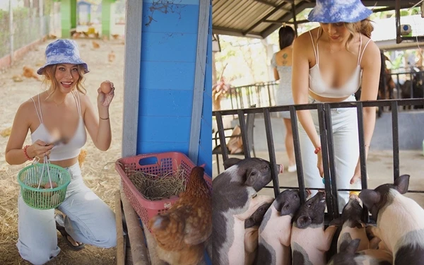 Mặc áo xẻ sâu đi nhặt trứng, hot girl khiến người nhìn đỏ mặt