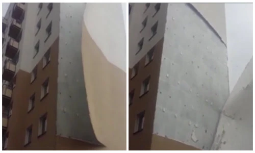 Kinh hoàng tòa cao ốc bị gió thổi bay từng mảng tường