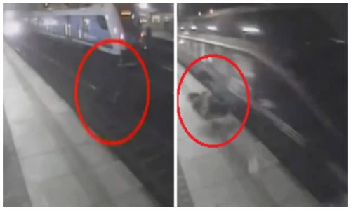 Kinh hoàng cảnh tàu hỏa húc bay 2 người lên không trung