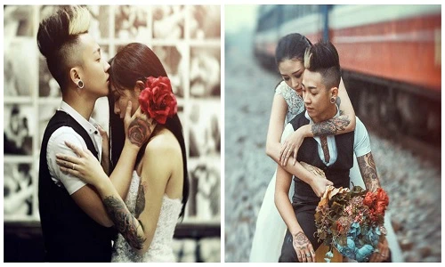 Cặp đôi 9X chụp ảnh cưới khoe hình xăm táo bạo