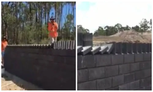 Màn xếp Domino bằng gạch của công nhân xây dựng