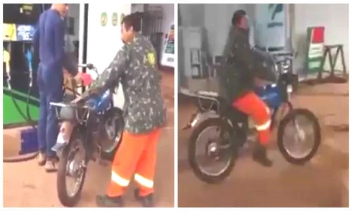 Cười vỡ bụng xe đạp đội lốt xe máy đi đổ xăng như thật