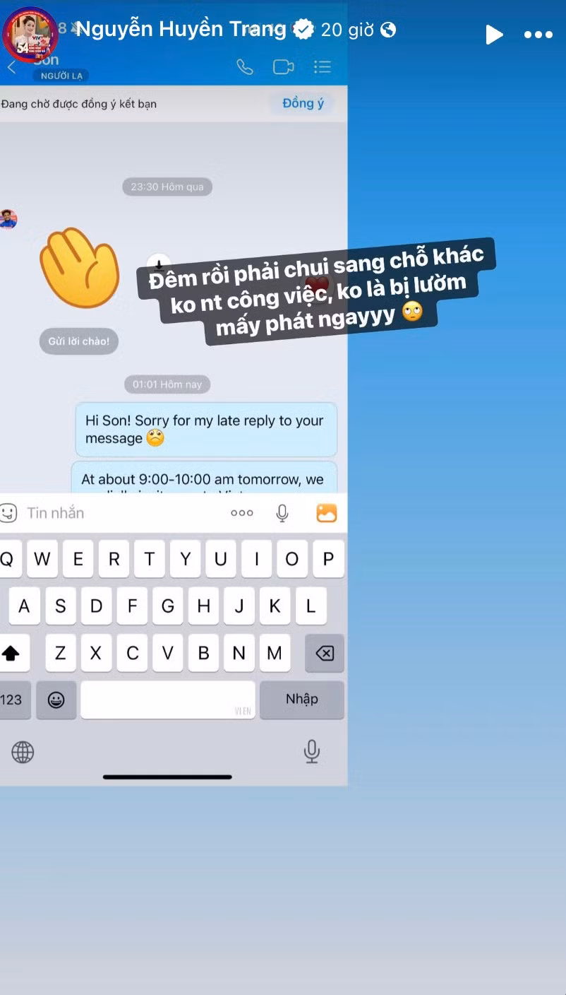 Mới đây, MC Mù Tạt đã khiến cộng đồng mạng xôn xao khi chia sẻ một đoạn tin nhắn với người đàn ông tên "Son" vào lúc nửa đêm. Đính kèm là dòng trạng thái hài hước: "Đêm rồi phải sang chỗ khác trao đổi công việc không là bị lườm mấy phát ngay." Nhiều người cho rằng cô đang tránh ánh mắt "ghen tuông" của bạn trai – tiền vệ Phạm Đức Huy.