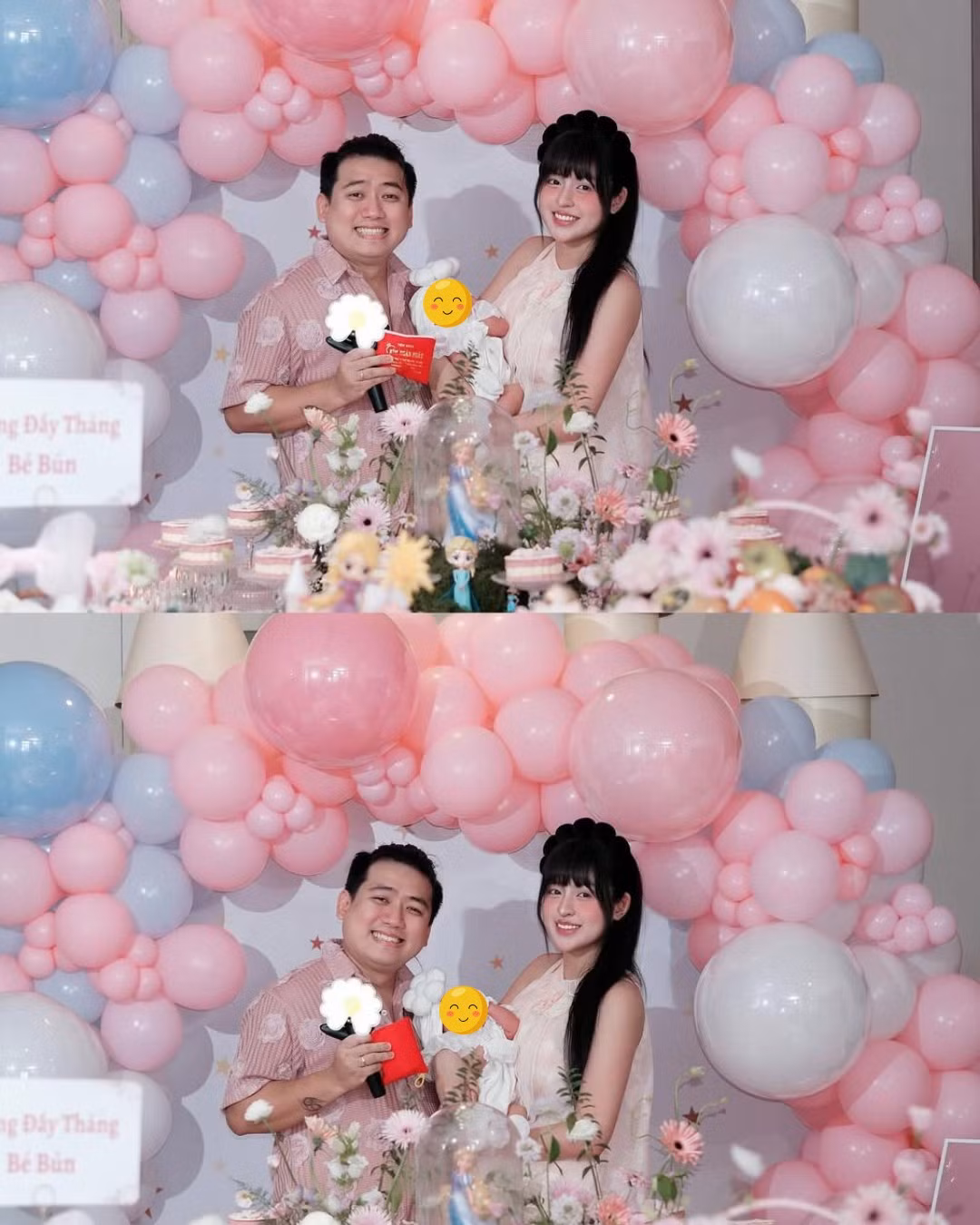 Buổi tiệc được tổ chức ấm cúng, sang trọng với tông màu hồng pastel chủ đạo, thể hiện sự yêu chiều vô bờ bến của vợ chồng Trần Thanh Tâm dành cho "công chúa nhỏ". (Ảnh: IGNV)