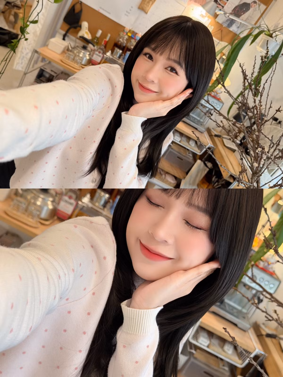 Dù là tạo dáng bên hiên cửa quán cà phê hay lúc đang thưởng thức món bánh ngọt, Sam luôn giữ nụ cười tươi tắn và ánh mắt biết nói. Đây chính là "vũ khí" quan trọng nhất giúp cô chinh phục mọi phong cách. (Ảnh: IGNV)