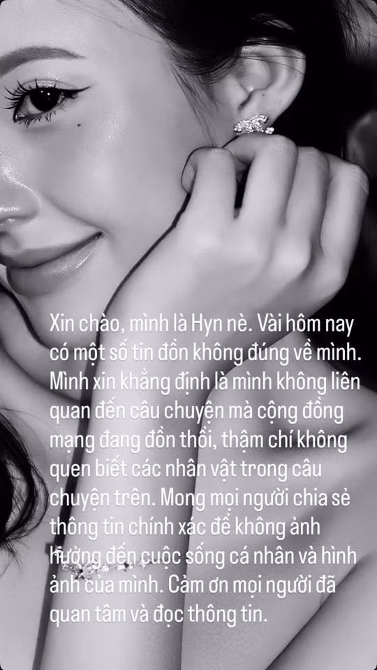 Mới đây, Phương Nhi đã có những phản hồi trực tiếp trên trang cá nhân: "Mình xin khẳng định là mình không liên quan đến câu chuyện mà cộng đồng mạng đang đồn thổi, thậm chí không quen biết các nhân vật trong câu chuyện trên." (Ảnh: IG @hyn.203_)